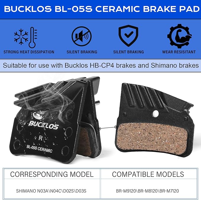 BUCKLOS MTB Hydraulic Disc Brake Set 4 Pistons Front 850mm and Rear 1550mm Hydraulic Brakes with Aluminum Alloy Lever with Caliper Ceramic Brake Pad Fit Mountain Bike,Ebike,Fat Bike HB-CP4 (Pre-Bled)