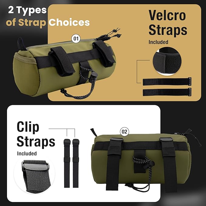 Lumiere & Co. Bike Handlebar Bag – Minimalist Design – 3 Size options, Multiple Colors – Clip Straps, Hook & Loop, Shoulder Strap