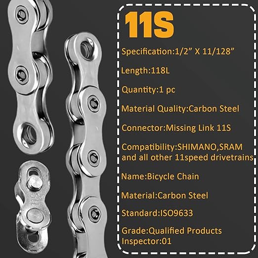 VERKSTAD 11 Speed Bike Chain, Bike Chain 1/2" x 11/128" 118 Links for Road Bike Mountain Bike Racing Cycling