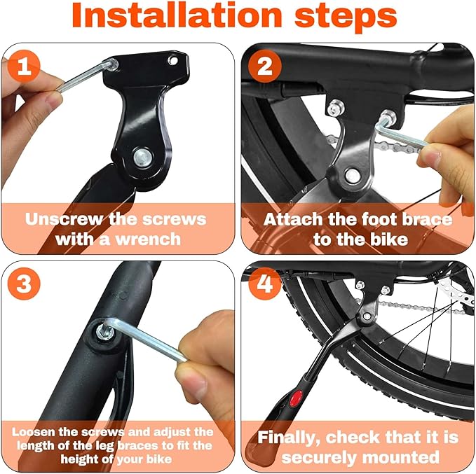 Heavy Duty Bike Kickstand 24"-29", Bike Kickstand for Adult Bike. Suitable for Electric Adult Mountain Bike Only for Bike Chainstay with 2 Holes (40mm Apart).