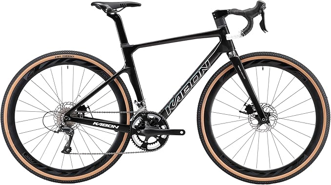 KABON Carbon Gravel Road Bike, T800 Carbon Fiber Frame 700C Road Bike with 18 Speeds Drivetrain, Integrated Carbon Handlebar, Disc Brakes Racing Bicycle for Adult Unisex