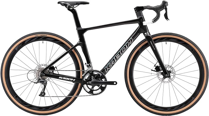 KABON Carbon Gravel Road Bike, T800 Carbon Fiber Frame 700C Road Bike with 18 Speeds Drivetrain, Integrated Carbon Handlebar, Disc Brakes Racing Bicycle for Adult Unisex
