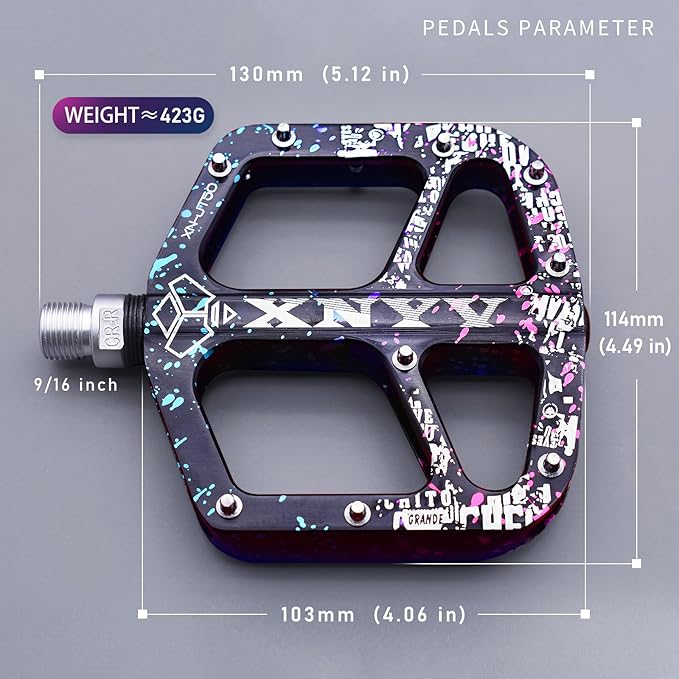 Bicycle Pedal -3 Bearing Bicycle Pedal -9/16 inch Aluminum Alloy CNC machined Flat Pedal, with Anti Slip Screws and 3 Optional coatings