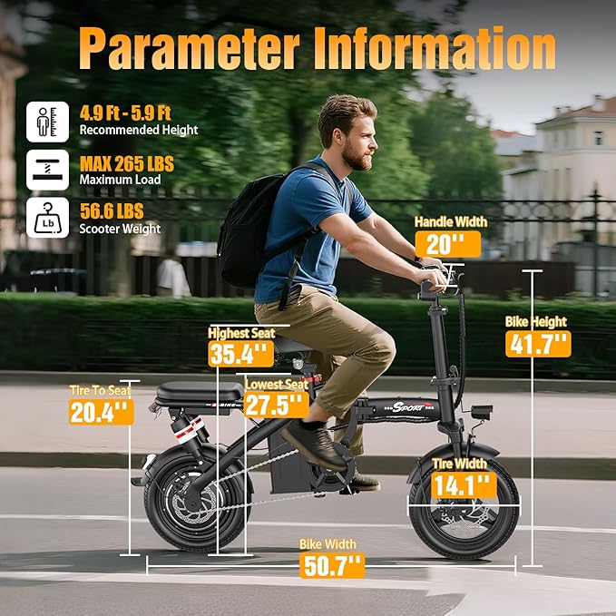 Electric Bike for Adults Teens, 800/1200W Peak Folding Ebike, 22/25MPH & 30/45 Miles Range, 14" Commuting Ebike with Dual Suspension & Dual Brake, 3-Speed Modes, Portable Electric Mini Bike