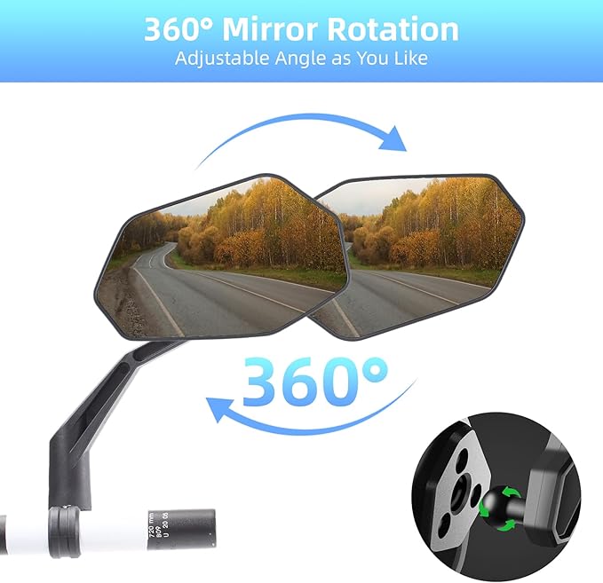 ROCKBROS Bike Mirror 360°Adjustable Bike Mirror for Handlebars HD Glass Lens Anti-glare Rotatable Bar End Rear View Mirror for Bike Ebike Motorcycle (Nylon - Right)