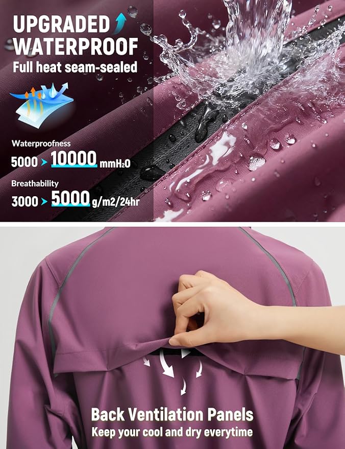 baleaf Women's Rain Jackets Waterproof Windbreaker Packable Lightweight Cycling Running Jacket Hiking Gear Reflective Hooded
