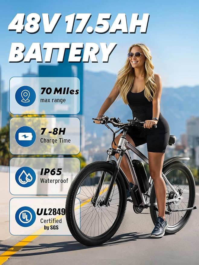 E·Bycco 34 MPH 70 Miles Long Range 1000W Electric Bike for Adults – 29" Tire 48V 17.5Ah Removable Battery, 21 Speed, Fast City Commuter Pedal Assist E-Bike for Snow Sand, E8