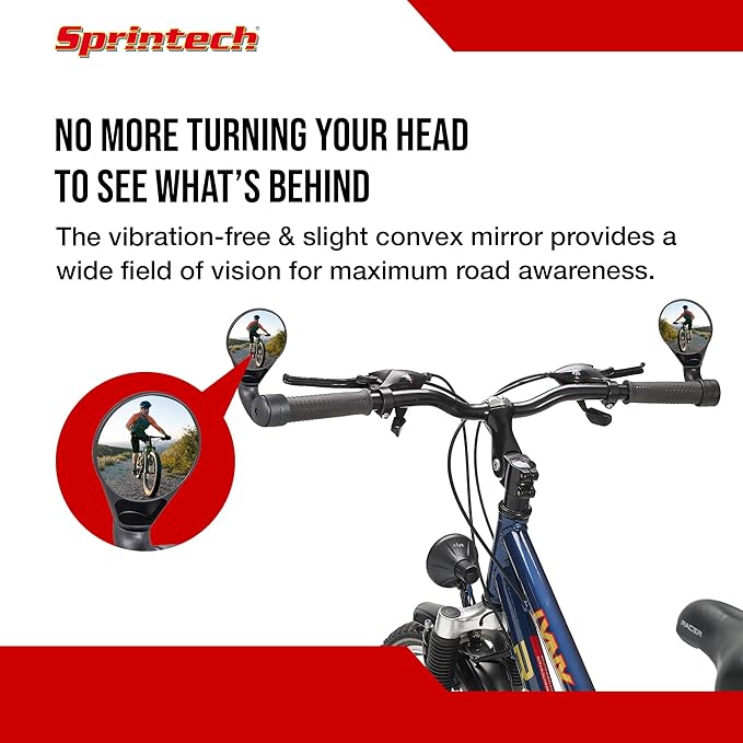 Sprintech Compact Adustable Rear-View Bicycle Mirror - P016 (Black, E-Bike) (Single Mirror)