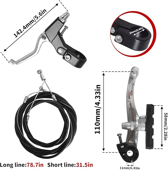 Complete Bike Brakes Set, Universal Bike Front and Rear MTB Brake, Inner and Outer Callipers Cables Lever Kit with Multi-Tool Wrenches Silver