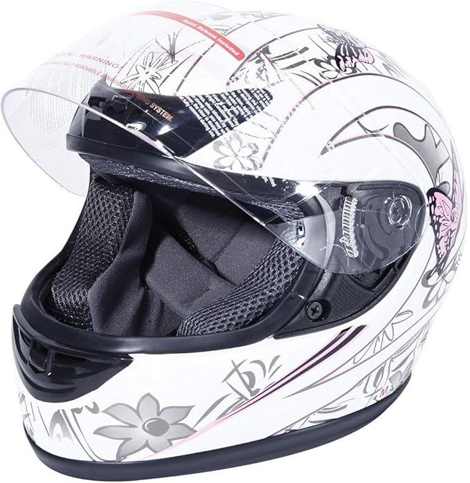 TCT-MOTORPARTS DOT Adult Helmet Full Face White &Pink Butterfly Street Dirt Bike ATV Helmet Motorcycle Motocross Flip Up Helmet for Women Men (X-Large)
