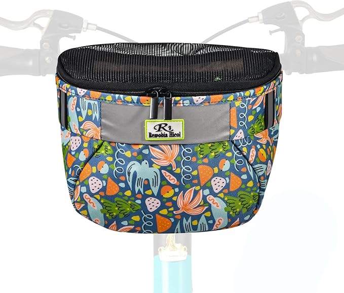 Kids Bike Basket,Durable Front Frame Bicycle & Scooter Basket Bag,Waterproof Fabric Bicycle Handlebar Bag for Boys, Girls, Toddlers with Zipper Mesh Lip (Graffiti)