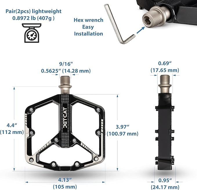 Mountain Bike Pedals Flat - MTB Pedals Flat, Bicycle Pedals, Road Bike Pedals, BMX Pedals, for BMX MTN Road Gravel EBike, Specialized Parts, Adults, Aluminum Metal Stamp 9/16"