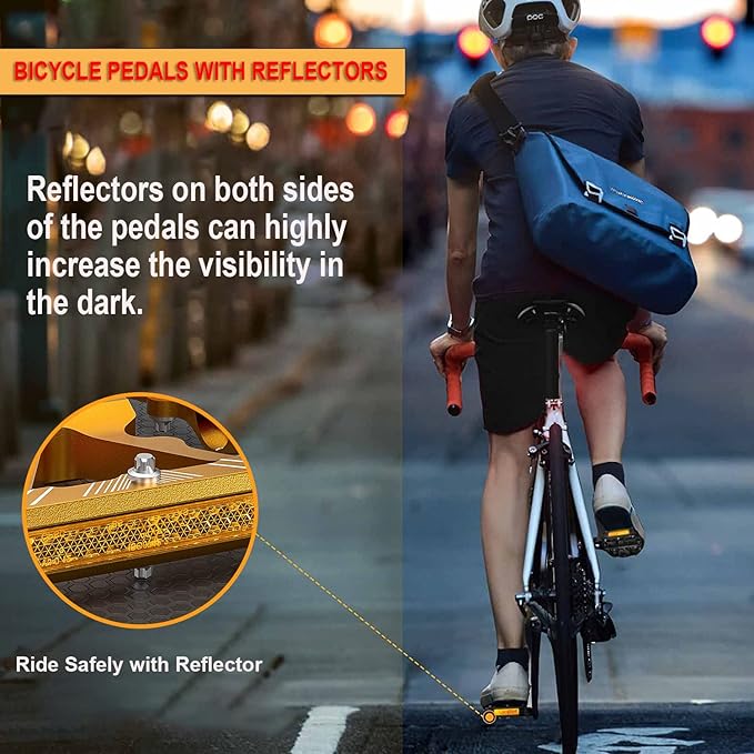 Bike Pedals 9/16 Inch - Bicycle Pedals with Reflectors - 3 Sealed Bearings MTB Pedals Wide Platform Pedals for Mountain Bike, BMX, Road Bike Pedals
