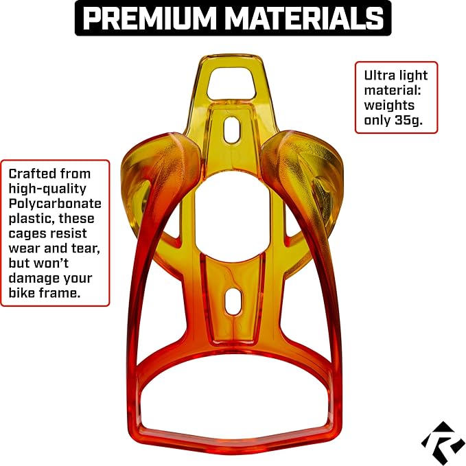 Revere Ultra-Light Bike Water Bottle Holder – Durable Bicycle Bottle Cage for Road, MTB, & Mountain Bikes – 2-Pack with Screws & Installation Tool – Premium Cycling Accessories (Yellow/Orange)