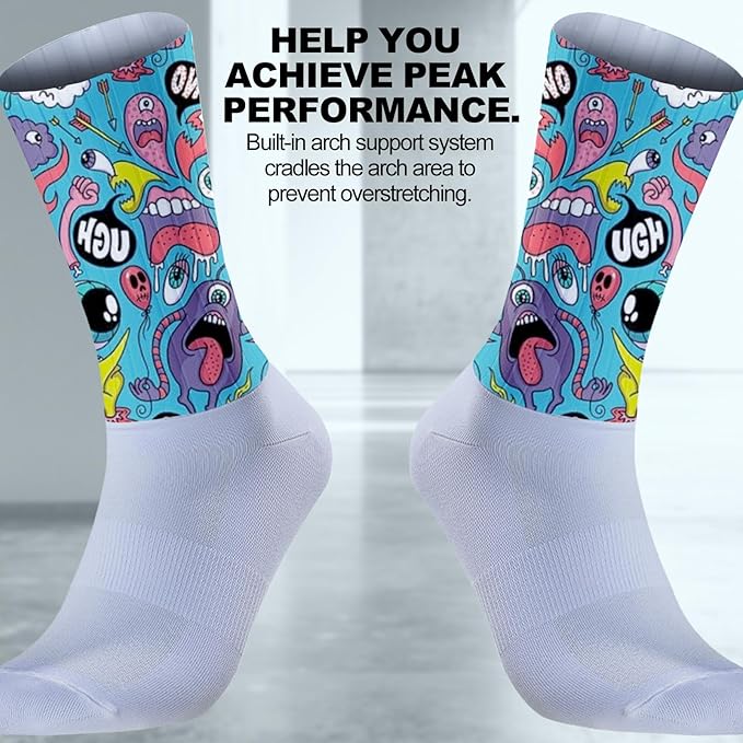 Cycling Socks Athletic Crew Socks Breathable Cushioned Compression Running Hiking Socks For Mens Womens