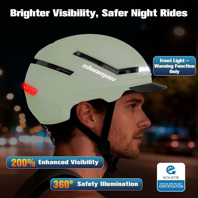 Shinmax Bike Helmet with Turn Signals, NTA Certified up to 45km/h, Bicycle Helmet for Men Women with USB Rechargeable Rear Light, Viser, Cycling Helmet for E-Bike & S-Pedelec,Scooter, Commuter, Adults