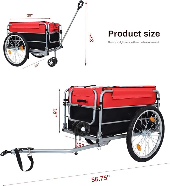 Aluminum Bike Cargo Trailer - 20" Wheel Folding Bicycle Trailer with Removable Oxford Fabric Cover, Safe Hitch System for Bike, Groceries & Travel