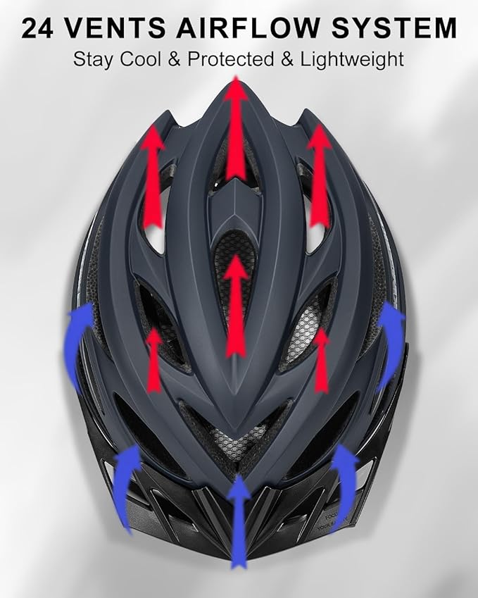 KINGBIKE Bike Helmet for Adult Men Women Youth Road Commute Mountain Cycling Helmets with USB Rechargeable Light Replaceable Padding and Visors Lightweight 20.4-23.6in
