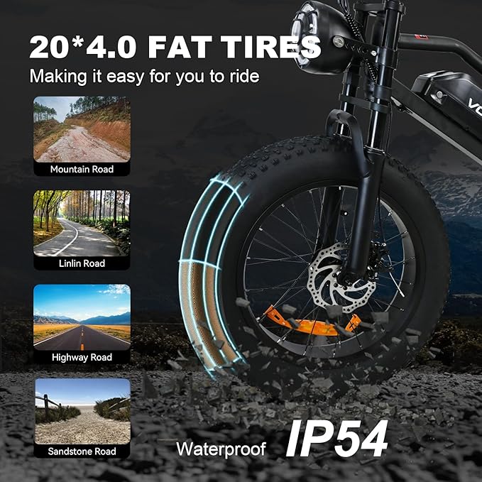Electric Bicycle for Adults 750W Motor 21MPH 50 Miles Removable 48V Battery, 20/16"x4.0"Fat Tire Dual Disc Brakes, ebike Suitable for City Commuting