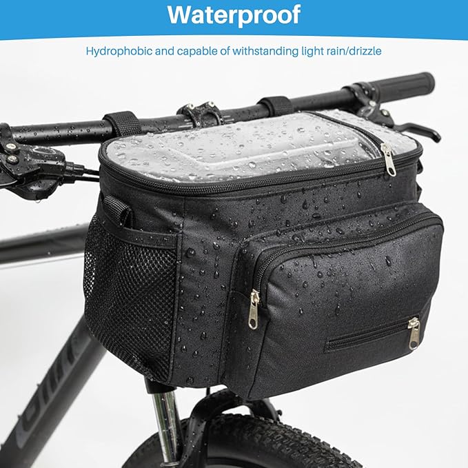 Large Bike Handlebar Bag,Large Bicycle Front Storage Pouch Bag,9 inch Transparent Pouch with Shoulder Strap