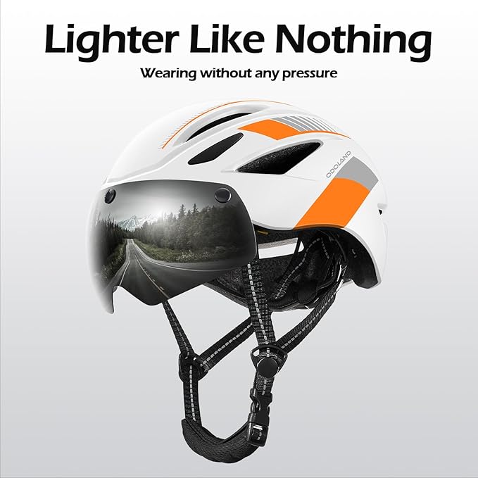 Odoland Bike Helmet with Magnetic Sun Visor for Adults, Glasses-Friendly Design Adjustable Dial Cycling Helmet for Men & Women, Urban Riding Bicycle Helmet for Mountain, Road, E-Bike, Commuting
