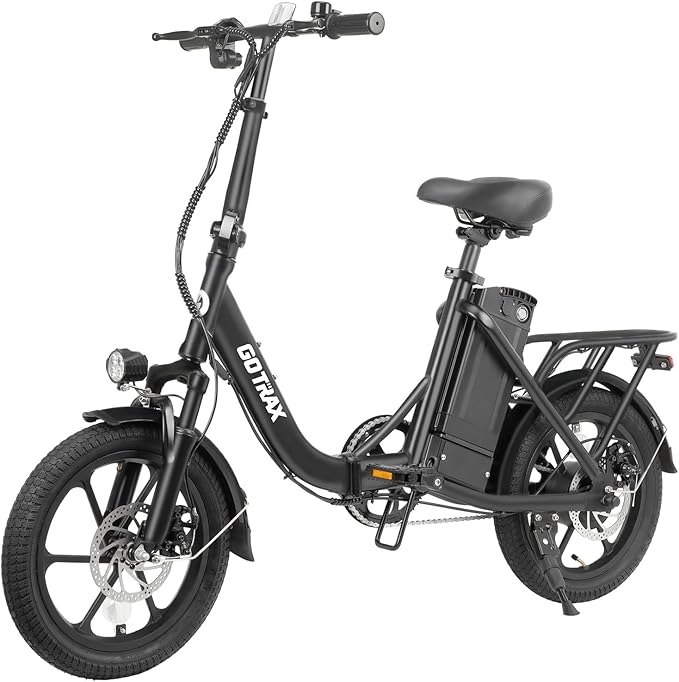 Gotrax 16" Folding Electric Bike, Max 28Miles Range(Pedal-Assist) & Speed 15.5Mph Power by Peak 500W, E-Bike with Removable Battery, Suspension & Adjustable Size, Commuter Bicycle for Adults/Teens