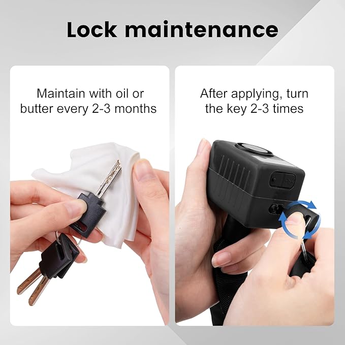 4Ft Bike Chain Lock with Alarm - 8mm Security Heavy Duty Bike Chain Lock with Keys,110dB Anti-Theft Alarm with Remote Control,Rechargeable Waterproof Bike Lock for Bicycle,Scooter,Motorcycle