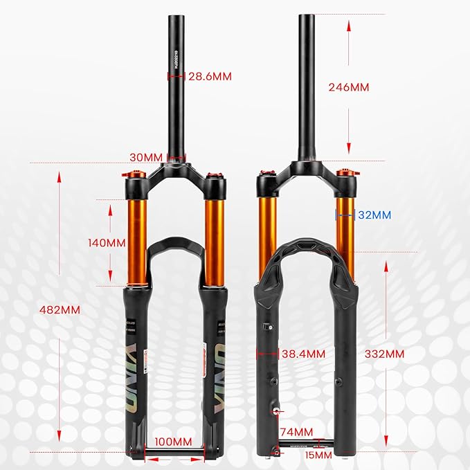 BUCKLOS YINO 24 inch MTB Air Suspension Fork 120mm Travel, QR 9mm/100 * 15mm Thru Axle Disc Brake, 1-1/8" Straight Tube Manual Lockout XC AM Ultralight Mountain Bike Front Forks