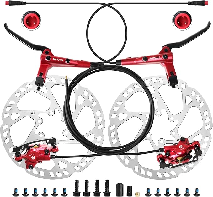 ZTZ eBike Hydraulic Brake Set with 160mm Rotors,2-Piston 2-PIN Power-Off Hydraulic Disc Brake for E-Bike,Left Front 950mm Right Rear 1880mm Electric Bike Hydraulic Brakes