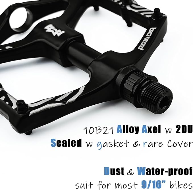 Road Bike Pedals Non-Skip, Aluminum Bicycle Pedals Clipless, Lightweight MTB Pedals Flat w 9/16" Silver Axel, Youth Mountain Bike Pedals w 12Pins for City Commuter BMX Tricycle Bike Pedals