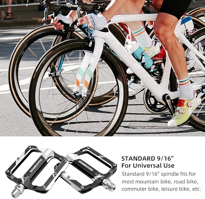 Rock BROS Mountain Bike Pedals Flat Bicycle MTB Pedals 9/16 Lightweight Road Bike Pedals Carbon Fiber Sealed Bearing Alloy Flat Pedals 1 Pair