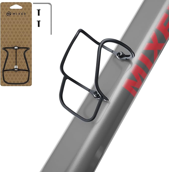 Mixed Bike Water Bottle Holder Cage - Carbon Fiber Reinforced - Ultra-Light 12g, Universal Bike Cup Rack for Road & MTB Bicycles - Secure Fit, No-Rattle, Includes Screws & Tool - Easy Install, Black