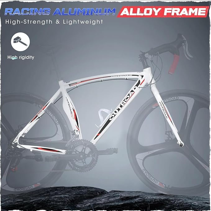 700C Lightweight Aluminum Road Bike – 14-21 Speed Commuter Bicycle with Dual Disc/V Brakes for Men & Women (Black, Red, Blue, White)