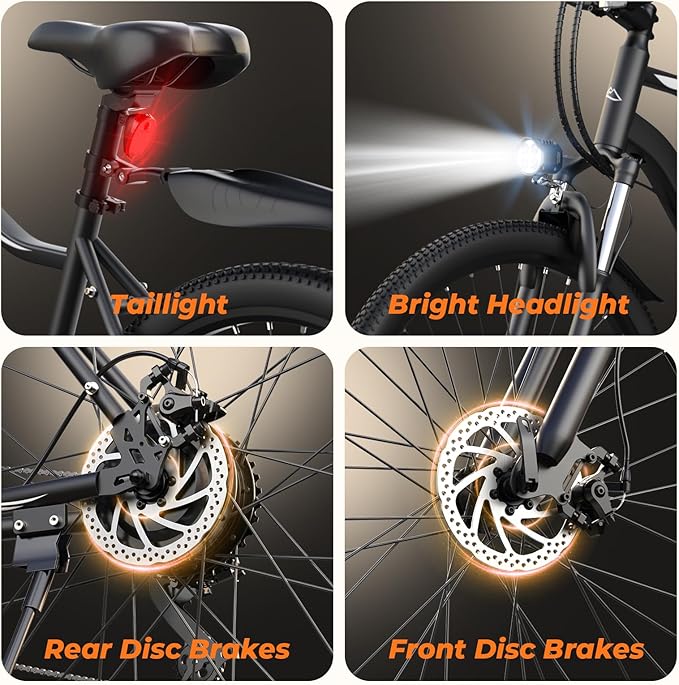 Electric Bike, 750W Peak Motor, 60+ Miles & 20MPH, 26'' Tires E-Bikes, Shock Absorber, Commuting Electric Bike for Adults