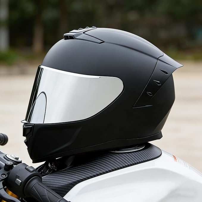 Full Face Motorcycle Helmet,Helmets for Adults Motorcycle, MG611 Motorbike Racing Street Bike Helmets with Black Visor for Men Women,DOT Approved (Matte Black-Sliver+ Mask, S)