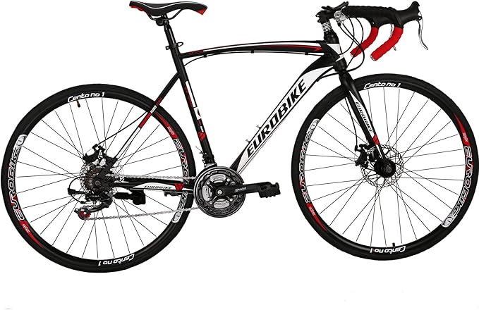 EUROBIKE Road Bike,49 /54cm Frame Road Bicycle for Men and Women,21 Speed Adult Bike,Disc Brake 700C Bike,Blackwhite