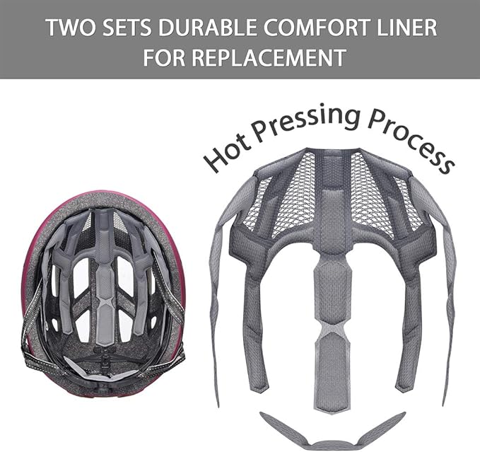 Adult-Men-Women Bike Helmet with Light - Mountain Road Bicycle Helmet with Replacement Pads & Detachable Visor
