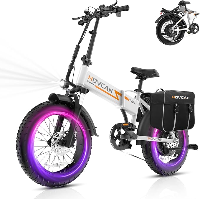 Movcan Q20 Folding Electric Bike, 52V 15.6Ah Removable Concealed Battery 20” Fat Tire Dirt Bike,1500W Motor 30 MPH Top Speed E Bikes, 7 Speed Dual Hydraulic Brake Electric Bikes for Adults