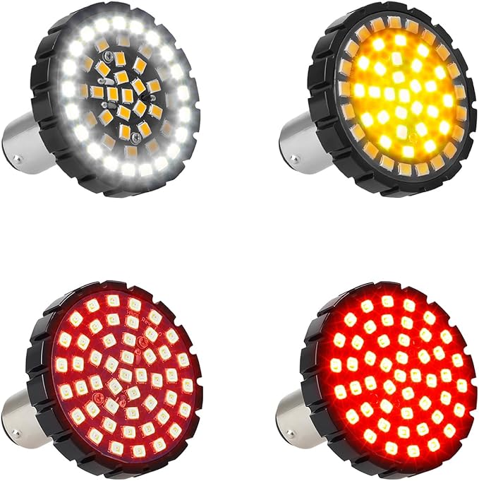 NTHREEAUTO 1157 Front Rear LED Turn Signals Kit 2" Bullet Switchback Brake Running Light Compatible with Harley Sportster Dyna Softail Road King Electra Street Glide Fatboy Motorcycle Blinkers