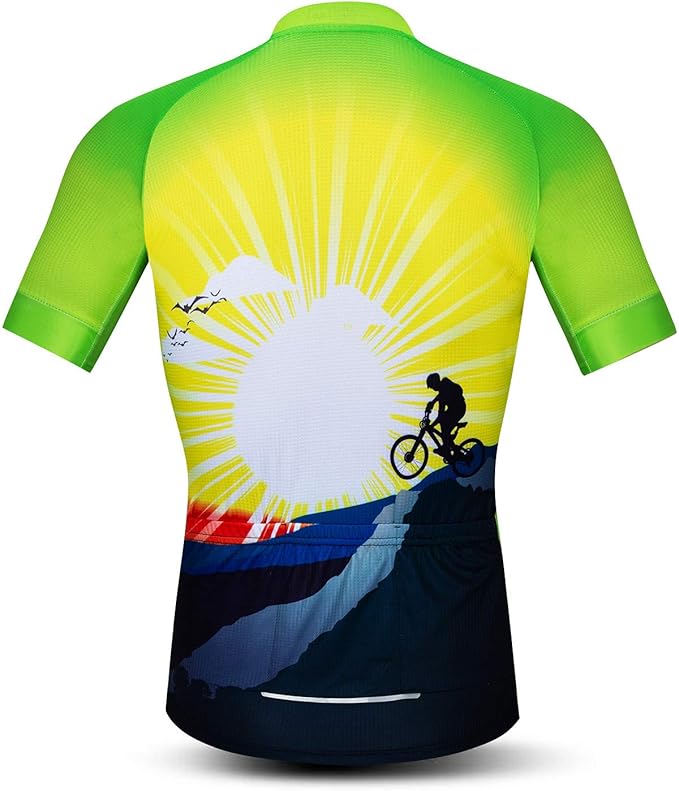 Men Cycling Jersey Skull Bike Short Sleeve Tops Quick-Dry Reflective 3-Pockets S-3XL