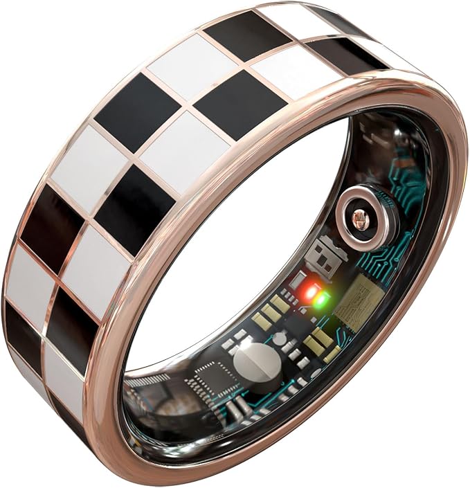 Smart Ring Blood Pressure Monitoring 5ATM Waterproof Activity Tracker Stress/Temperature Sensor Sleep Coach & Women’s Health Titanium Unisex Sport Ring Compatible with iOS/Android Black 8