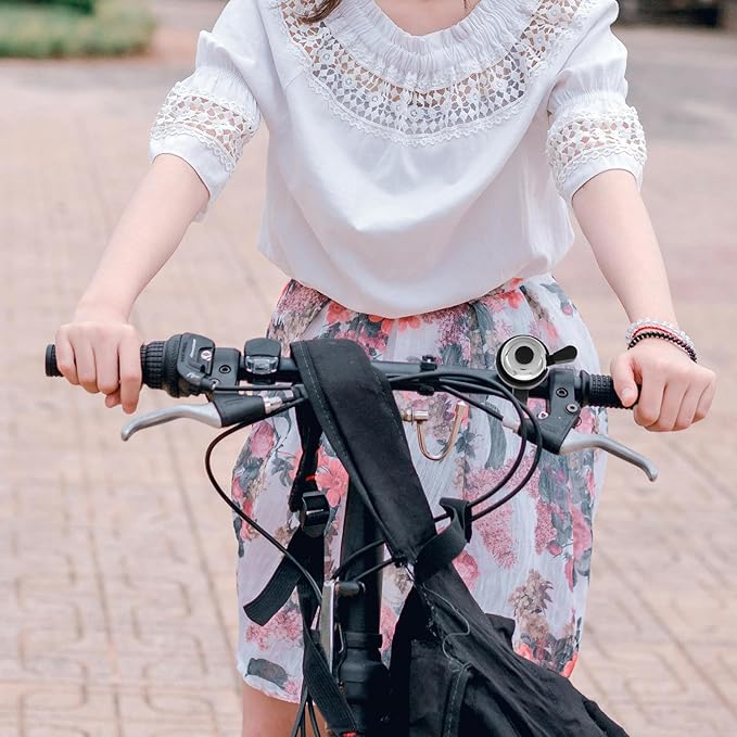 Vintage Bike Bell for Adults, Silver Mini Bicycle Handlebar Ring Bell, Mountain Bike and Scooter Accessories with Loud Crisp Sound for Cycling Outdoors