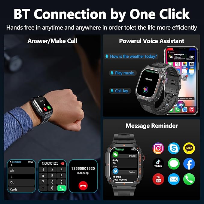 Smart Watch for Men, Military GPS Smartwatches with Call/Text, Health Monitor(Heart Rate/SpO2/Sleep), Compass/Altitude/Barometer, Outdoor Fitness Tracker for iPhone/Android(with GPS, Black)