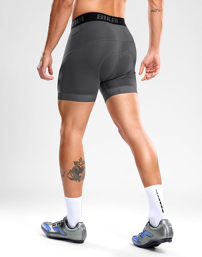 Bikewa Men's Cycling Underwear with Anti-Slip Leg Grips 4D Padded Bike Shorts MTB Liner for Bicycle Biking Riding