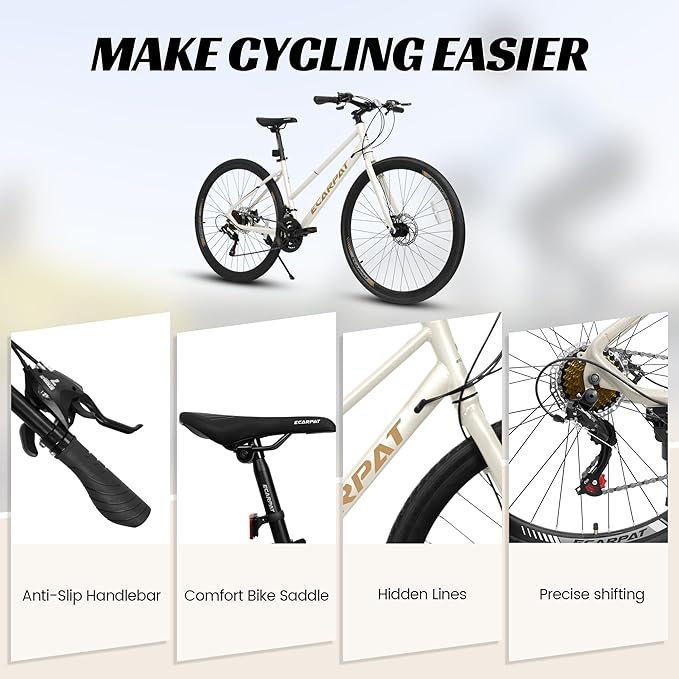 700C Road Hybrid Bike for Adult, 21-Speed Road Bike Road Bicycle Carbon Steel Frame/Dual-Disc Brakes/Multiple Colors