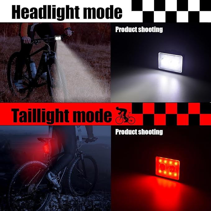 Bike Lights for Night Riding, USB Rechargeable, Front and Back, 3+4 Modes, Headlight and Taillight Set, IP44 Waterproof, Accessories, Night, (2 Pack)