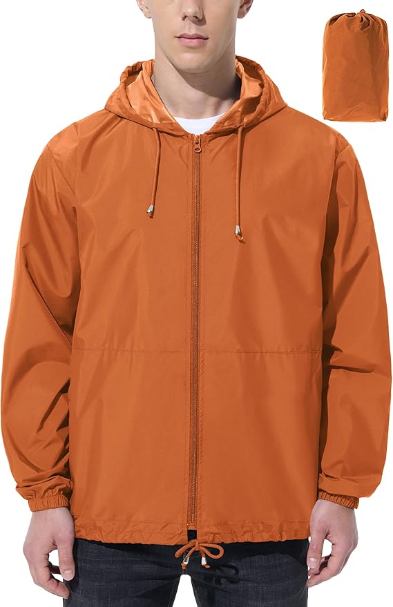 Mens Rain Jacket Raincoat Windbreaker Running Waterproof Lightweight Packable with Hood Travel Hiking Cycling