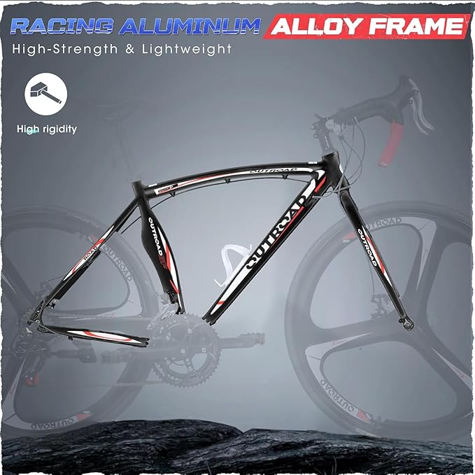 700C Lightweight Aluminum Road Bike – 14-21 Speed Commuter Bicycle with Dual Disc/V Brakes for Men & Women (Black, Red, Blue, White)