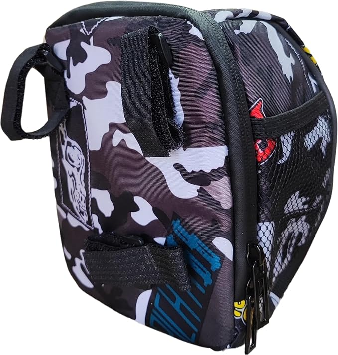 Black Camo Bike Handlebar Bag, Water-Resistant Cycling Front Bag, Large Capacity Handlebar Storage for Mountain and Road Bikes, Easy Attachment, 7" x 6" / 19 x 14 cm