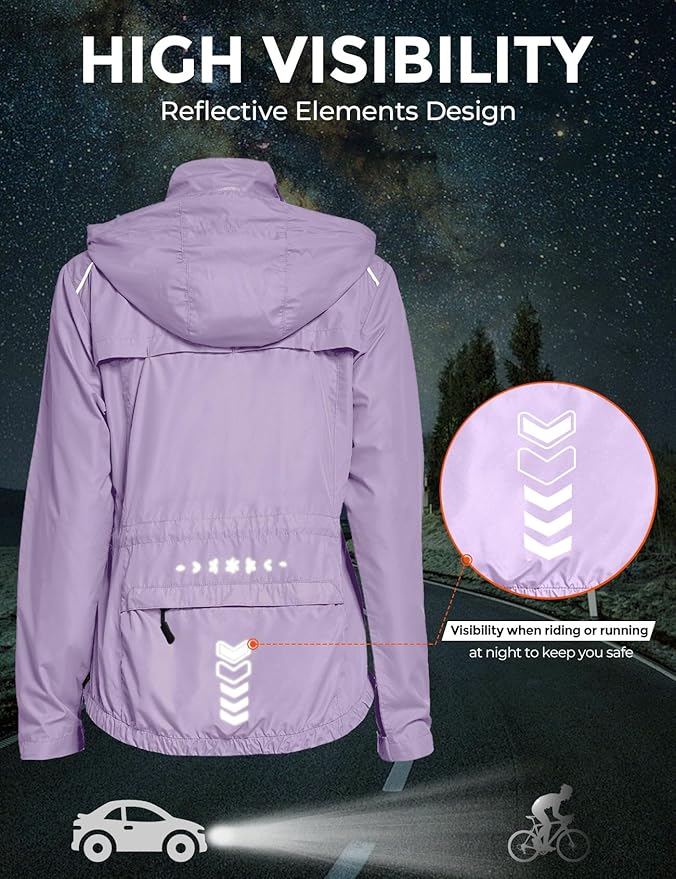 FitsT4 Sports Women's Cycling Running Jackets Lightweight Windproof Bike Windbreaker Reflective with Hooded